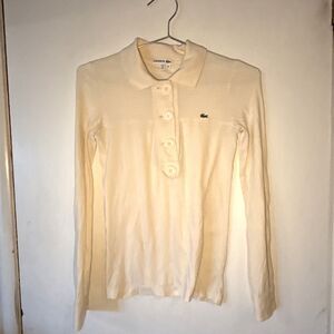 Lacoste Long Sleeve Big Button Polo Shirt Yellow | Women's Sz 34